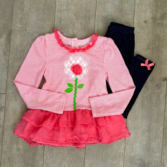 Nannette Lepore Girls Floral Striped Ruffle Matching Outfit Set - Picture 11 of 11